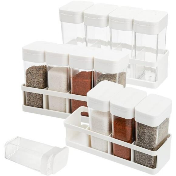Set of 12 plastic spice shaker jars with lids seasoning containers kitchen stora - Picture 1 of 8